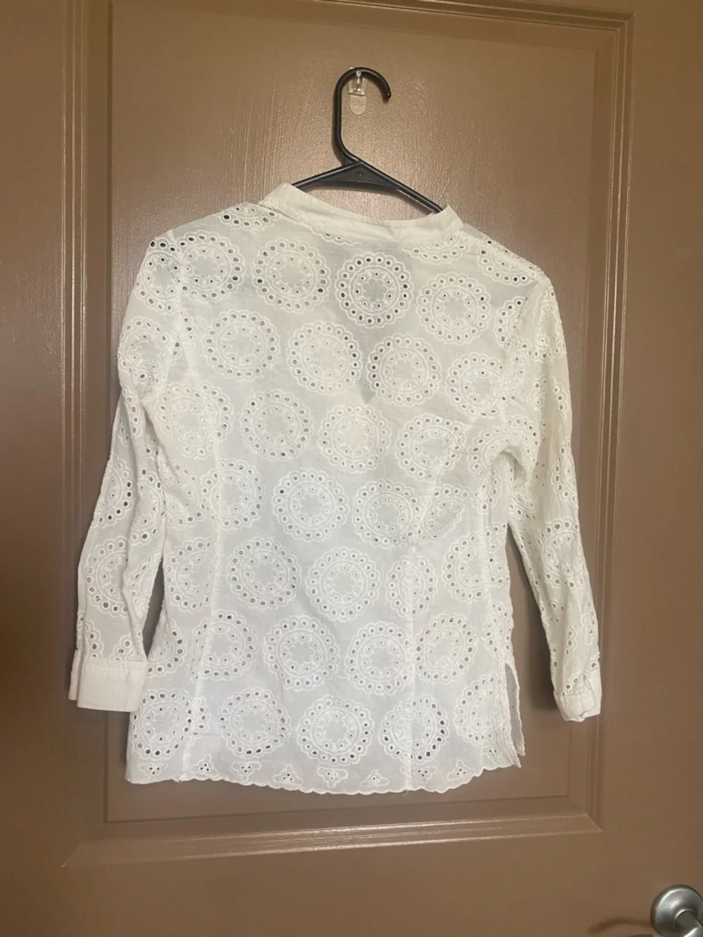 Eyelet V-Neck Cotton Tunic Top - White - Picture 3 of 3